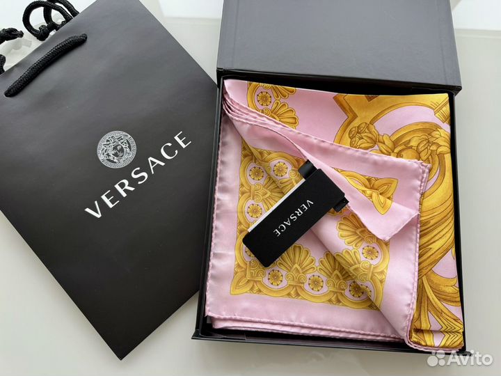 Versace платок шелк оригинал, розовый золото узор