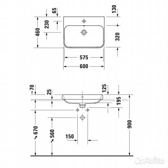 Duravit Happy D.2 Plus Раковина 60х46см с перелив