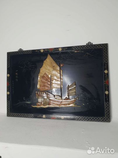 Картина камень Китай шинуазри Антик