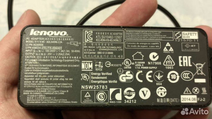 Блок питания для ноутбука lenovo 20v 2.25a