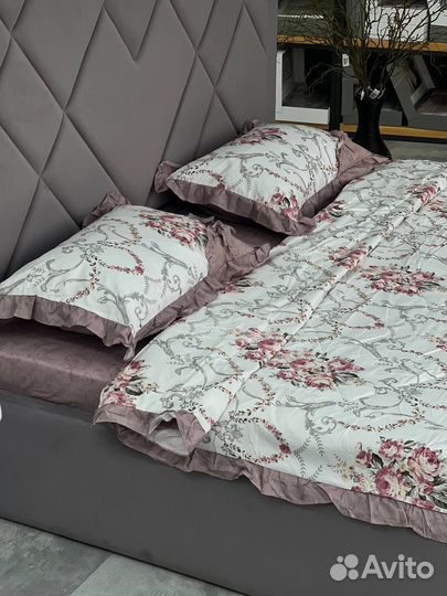 Постельное белье евро сатин с одеялом