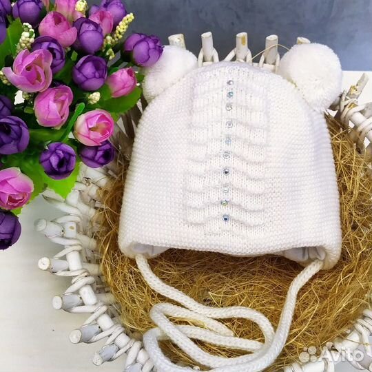 Шапка на весну для новорожденной девочки 40-42