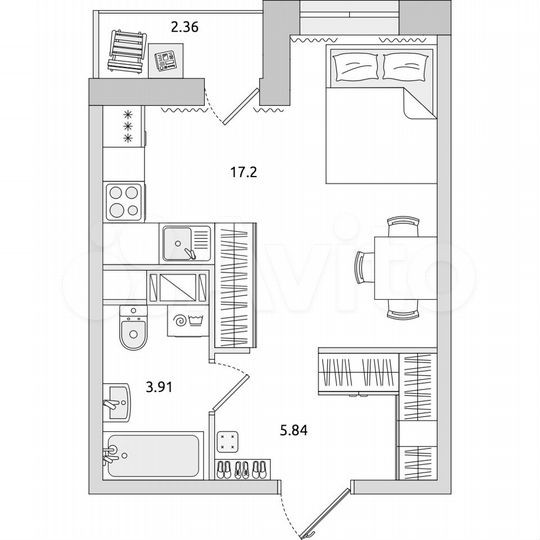 Квартира-студия, 29,3 м², 9/17 эт.