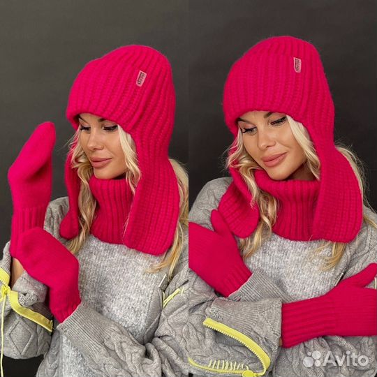 Комплект шапка, варежки и снуд