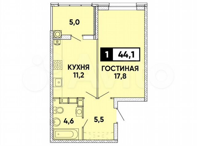 1-к. квартира, 44 м², 12/24 эт.