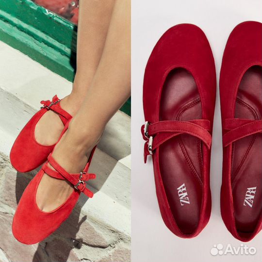 Красные замшевые балетки zara оригинал под заказ
