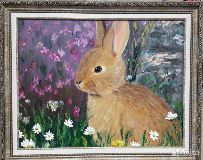 Картина маслом, холст. Кролик