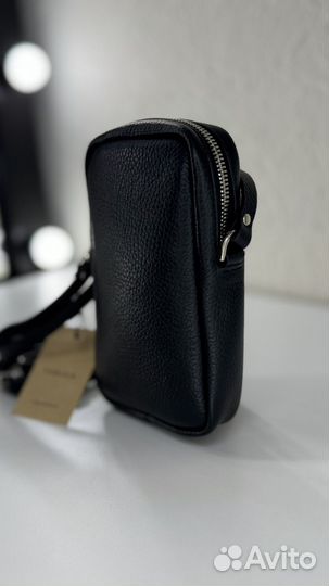 Новая чёрная сумка-футляр кожаная