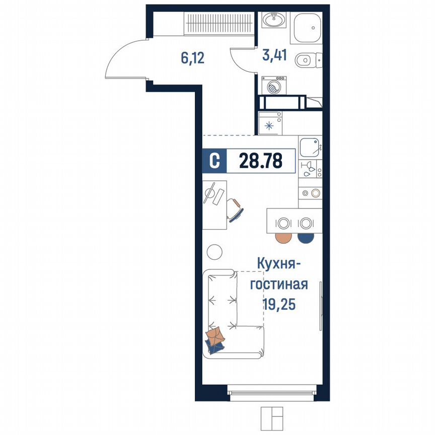 Квартира-студия, 28,8 м², 6/18 эт.