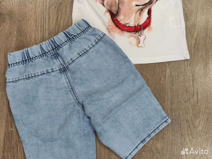 Костюм:джинсовые шорты+футболка,новый 92.104