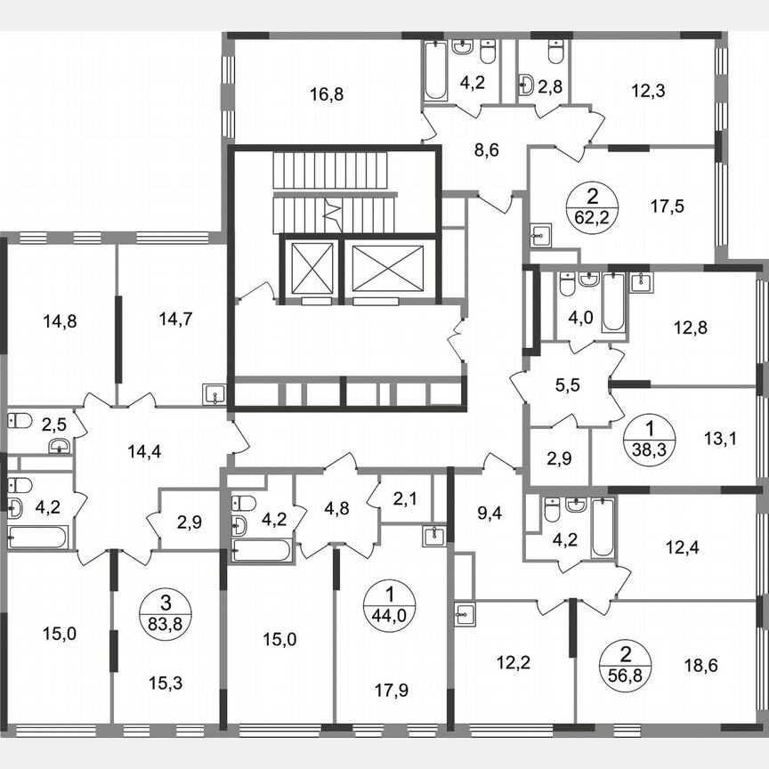 2-к. квартира, 62,2 м², 5/17 эт.