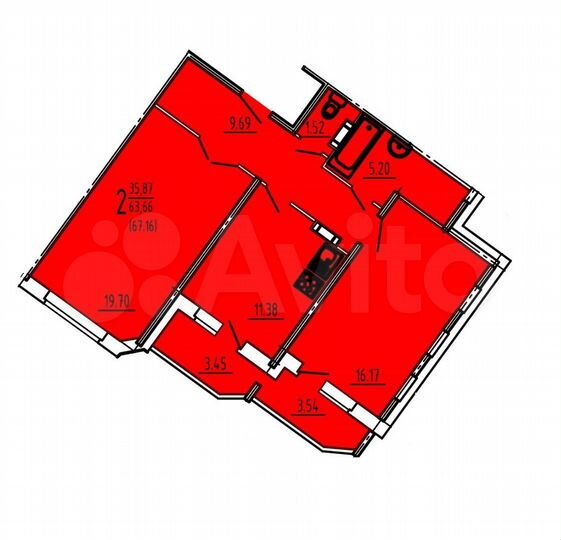 2-к. квартира, 67,2 м², 10/16 эт.