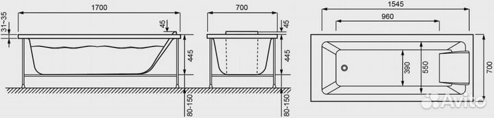 Акриловая ванна 170x70 см Jacob Delafon Sofa E6051