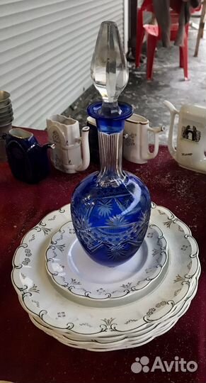 Графин хрустальный синий СССР
