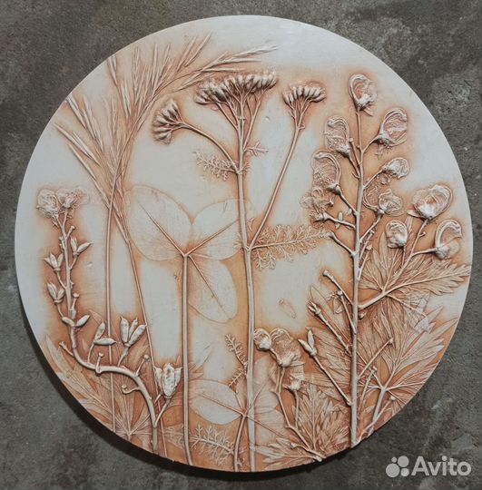 Ботанический барельеф, панно из гипса, подарок