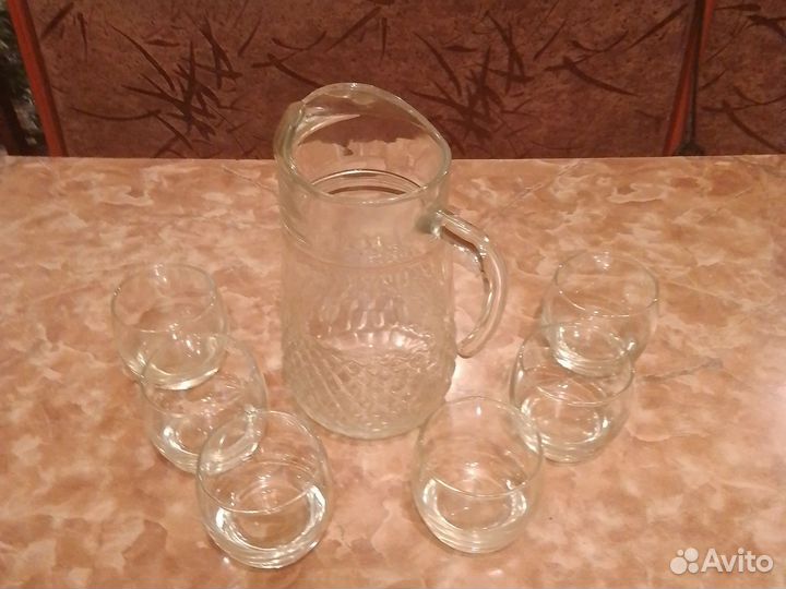 Кувшин стекло СССР,6 бокалов