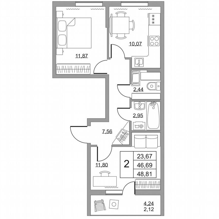 2-к. квартира, 48,8 м², 4/19 эт.