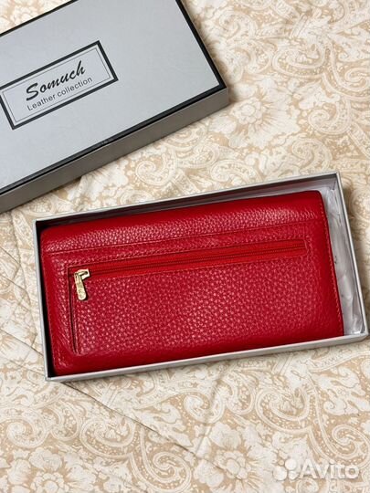 Кошелек женский натуральная кожа красный