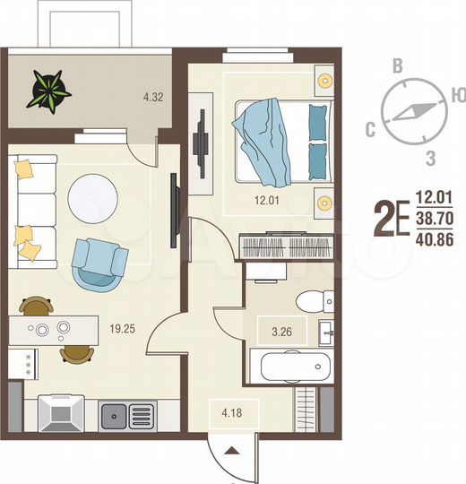 1-к. квартира, 40,9 м², 1/10 эт.