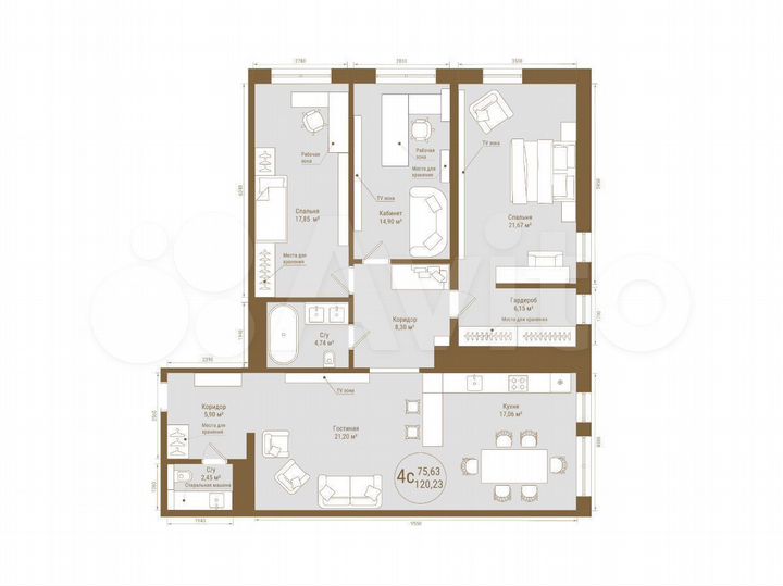 4-к. квартира, 120,2 м², 9/25 эт.