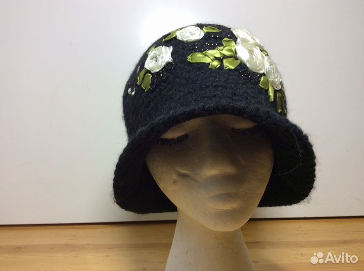 Роскошная шляпка, итальянская пряжа, 55-58, арт196