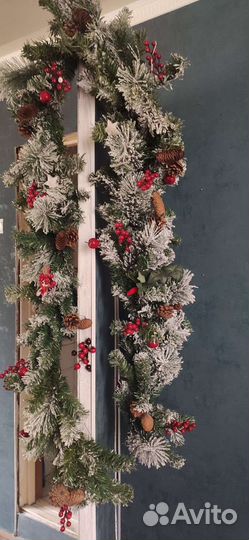 Новогодняя гирлянда, композиция с снеговиком