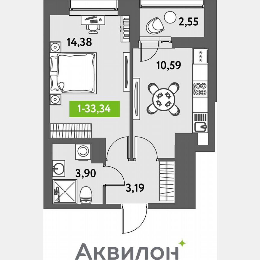 1-к. квартира, 33,9 м², 12/12 эт.