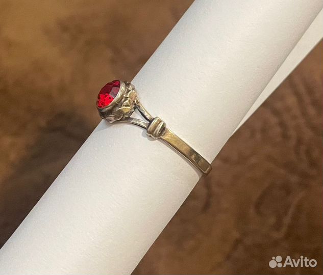 Кольцо серебро СССР 875 проба с рубином