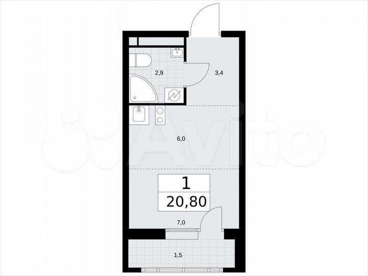 Квартира-студия, 20,8 м², 7/9 эт.