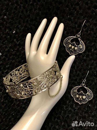 Лот бижутерия СССР мельхиор Браслет Серьги