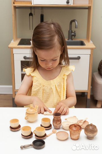 Деревянная посудка для детской кухни Игрушечная