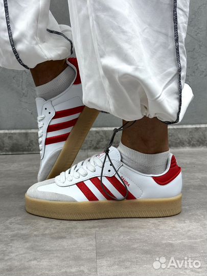 Adidas Samba белые на высокой подошве