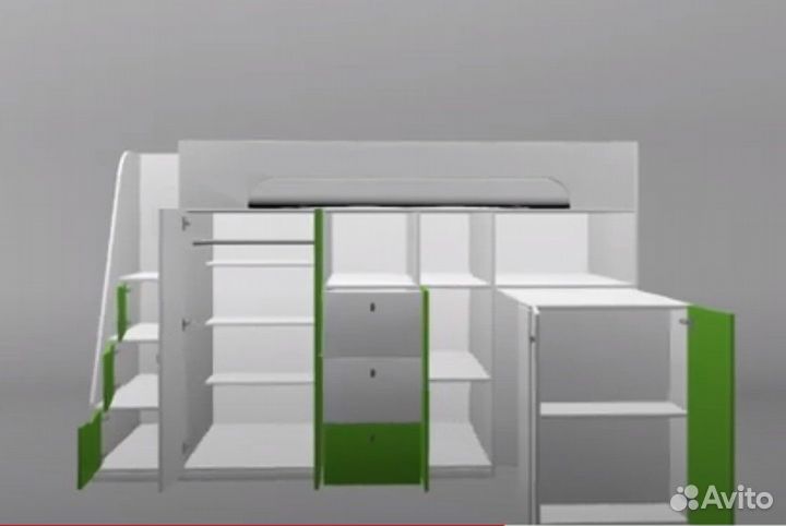 Кровать Чердак Со Столом и шкафом Белый/Венге