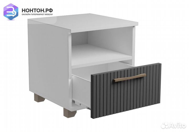 Тумба прикроватная с ящиком Копенгаген белая / сер