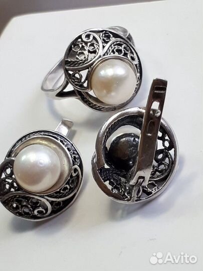 Серебро 875 пробы, ссср. жемчуг