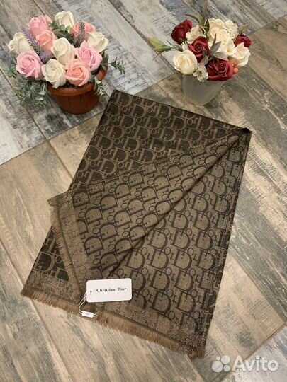 Кашемировый платок Dior коричневый с черным