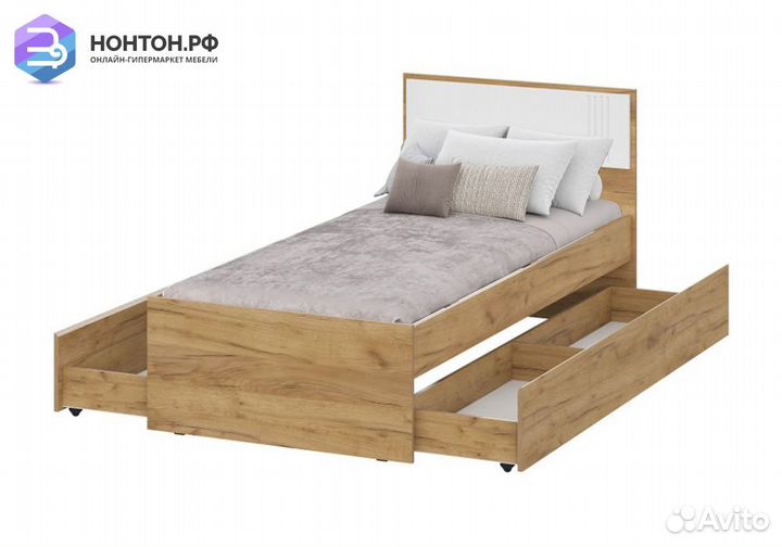 Кровать Милан с ящиками дуб золотой / белый матовы