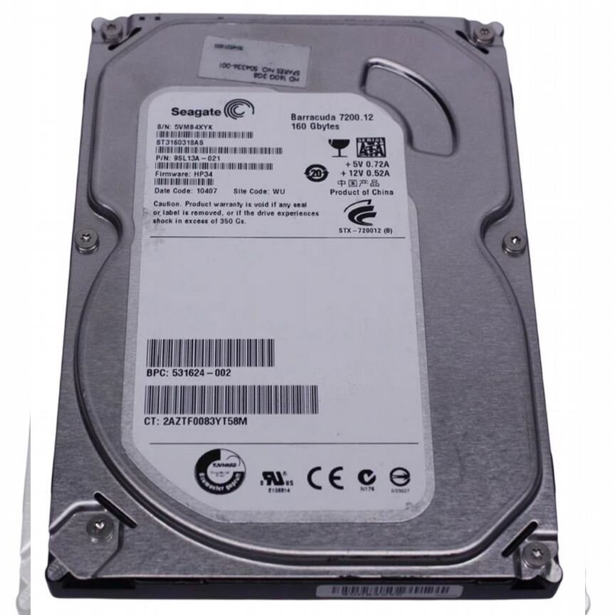[531624-002] Жесткий Диск Hp 160gb Sata2 3.5" Hdd 531624-002