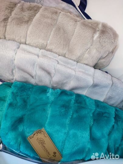 Плед шиншилла новый 220*200 бирюзовый, беж, серый