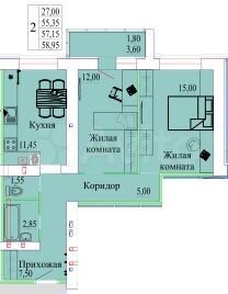 2-к. квартира, 59 м², 1/9 эт.