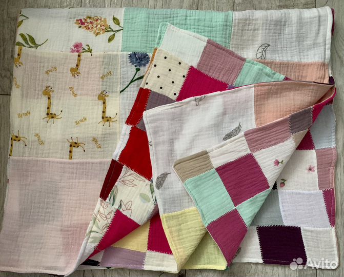 Лоскутное детское покрывало/ одеяло из муслина