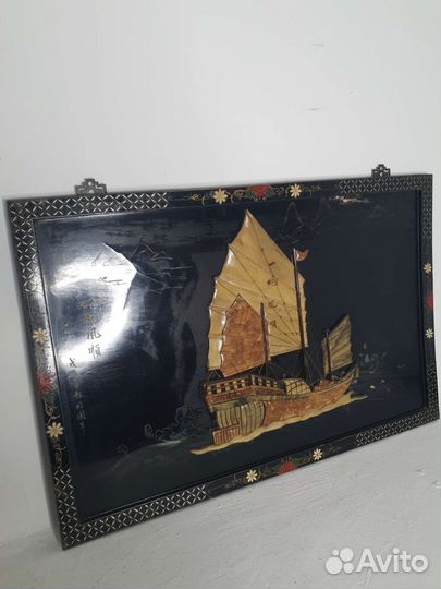 Картина камень Китай шинуазри Антик