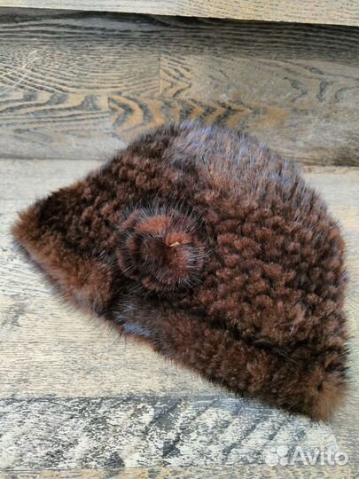 Шапка меховая вязаная норка шоколадного цвета
