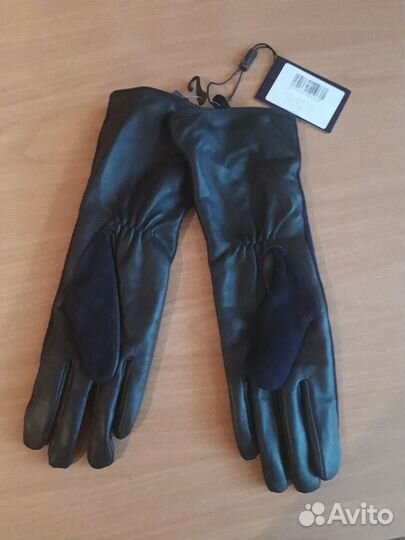 Перчатки новые кожаные женские темно-синие