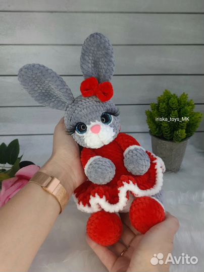 Мягкая вязаная игрушка зайка зайчик заяц амигуруми