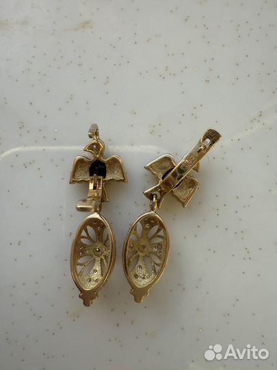 Золотые серьги с брил и сапфирами СССР 750пр