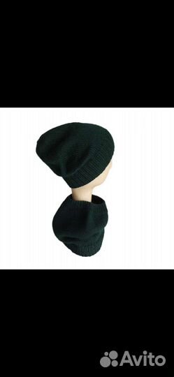 Комплект шапка и снуд зелёный