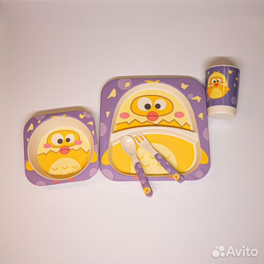 Детская посуда из бамбука 5 предметов/эко