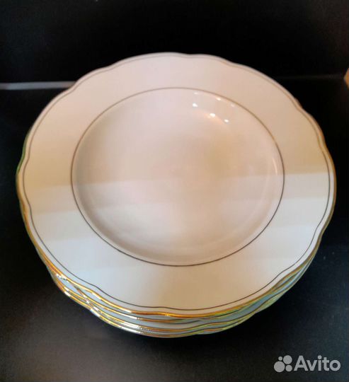 Набор фарфоровые суповые тарелки, позолота, 6 шт