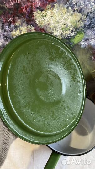 Эмалированная зеленая посуда бидон ковшик кружка